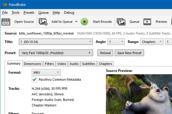 HandBrake on Windows: Summary tab
